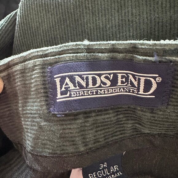 Lands' End Men's Hunter Green Corduroy Pants Pleated and Cuffed Size 34 Regular - Picture 6 of 8